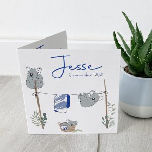 Geboortekaartje Jesse koala blauw aquarel