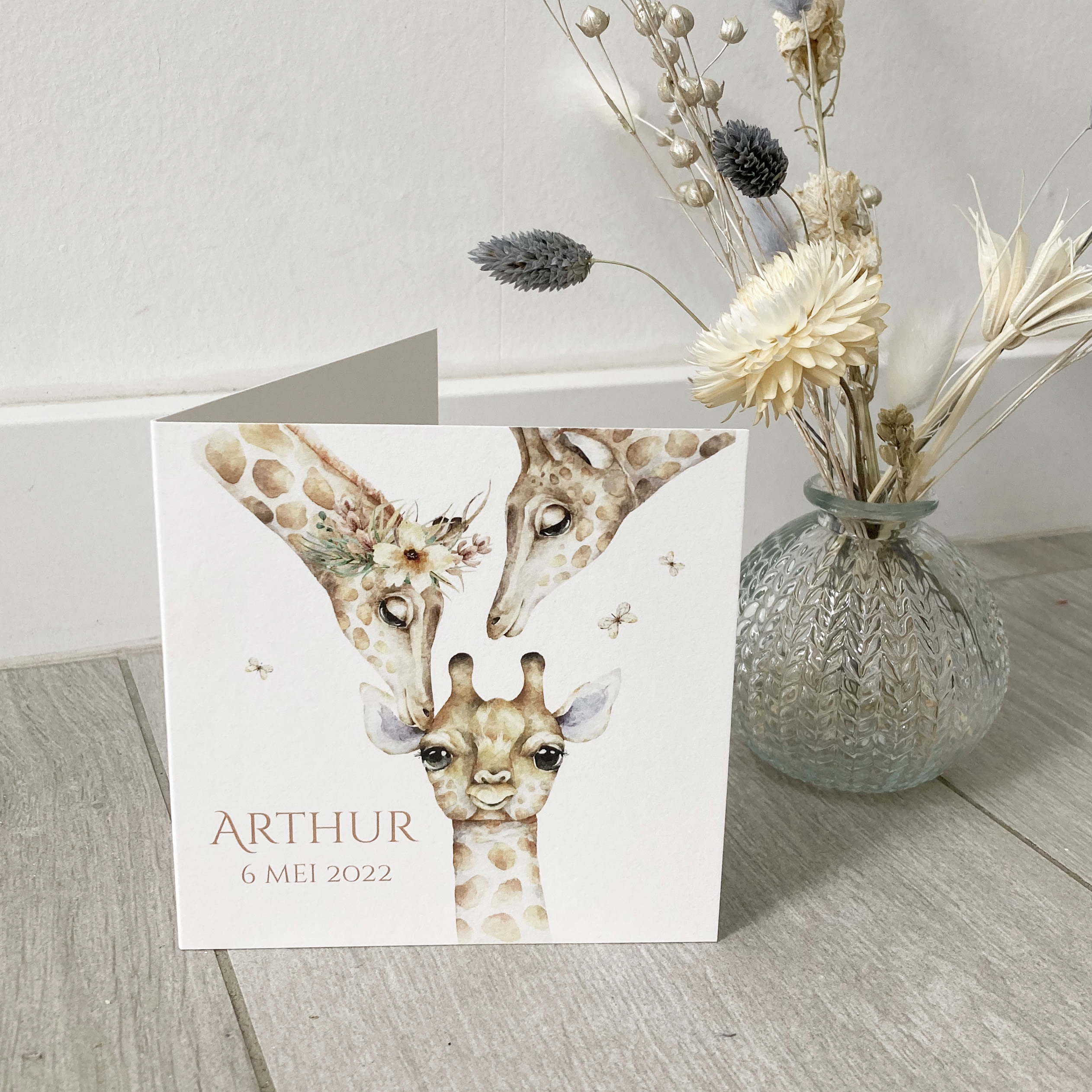 Geboortekaartje Arthur Giraf aquarel romantisch